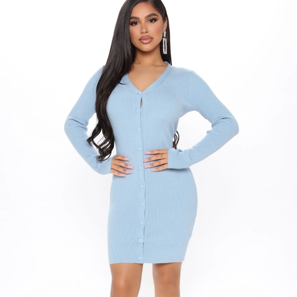 Fashion Nova Paula Sweater Mini Dress - Light Blue